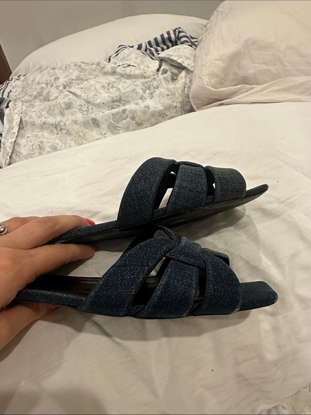 Saint Laurent Tribute Slides Dark Blue Denim Knot Slide Mules - Picture 7 of 9